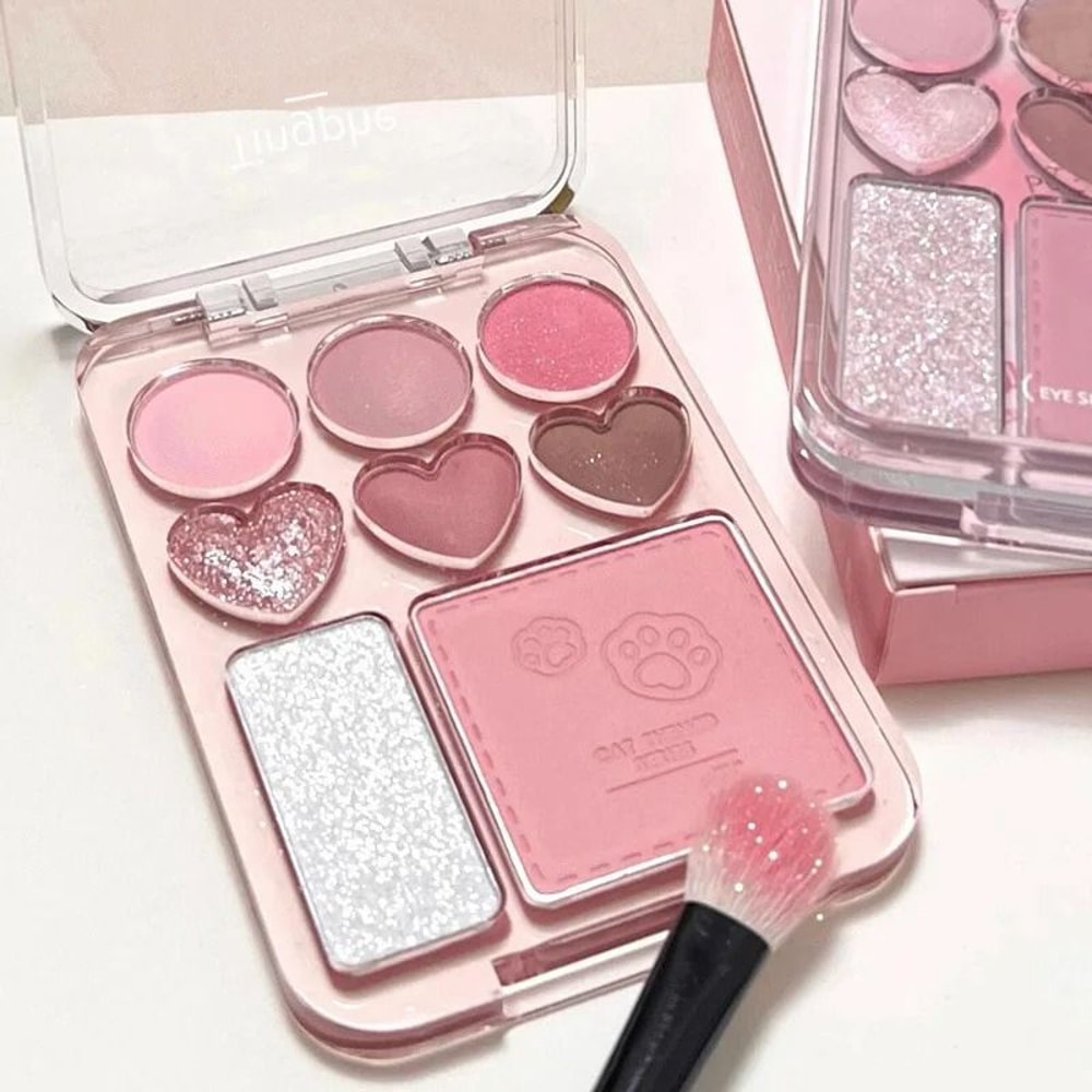 8Color HeartShaped Palette Pink Orange Eyeshadow Blusher Highlighter 0