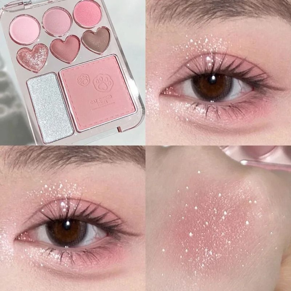 8Color HeartShaped Palette Pink Orange Eyeshadow Blusher Highlighter 7