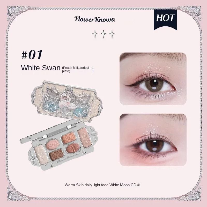 Flower Knows Black Swan Ballet 6Color Eyeshadow Palette Fine Shimmer Pearl 12
