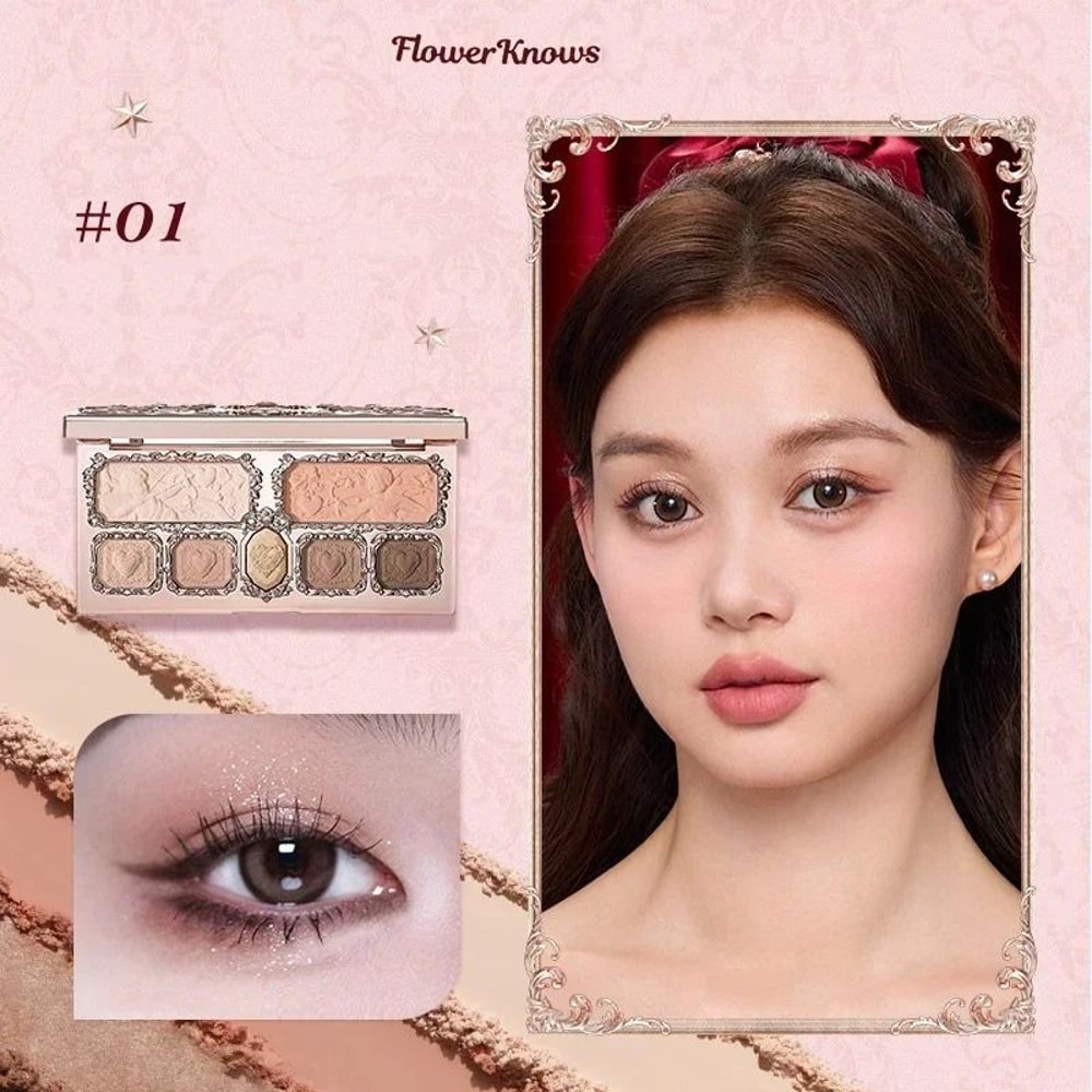 Flower Knows Black Swan Ballet 6Color Eyeshadow Palette Fine Shimmer Pearl 13