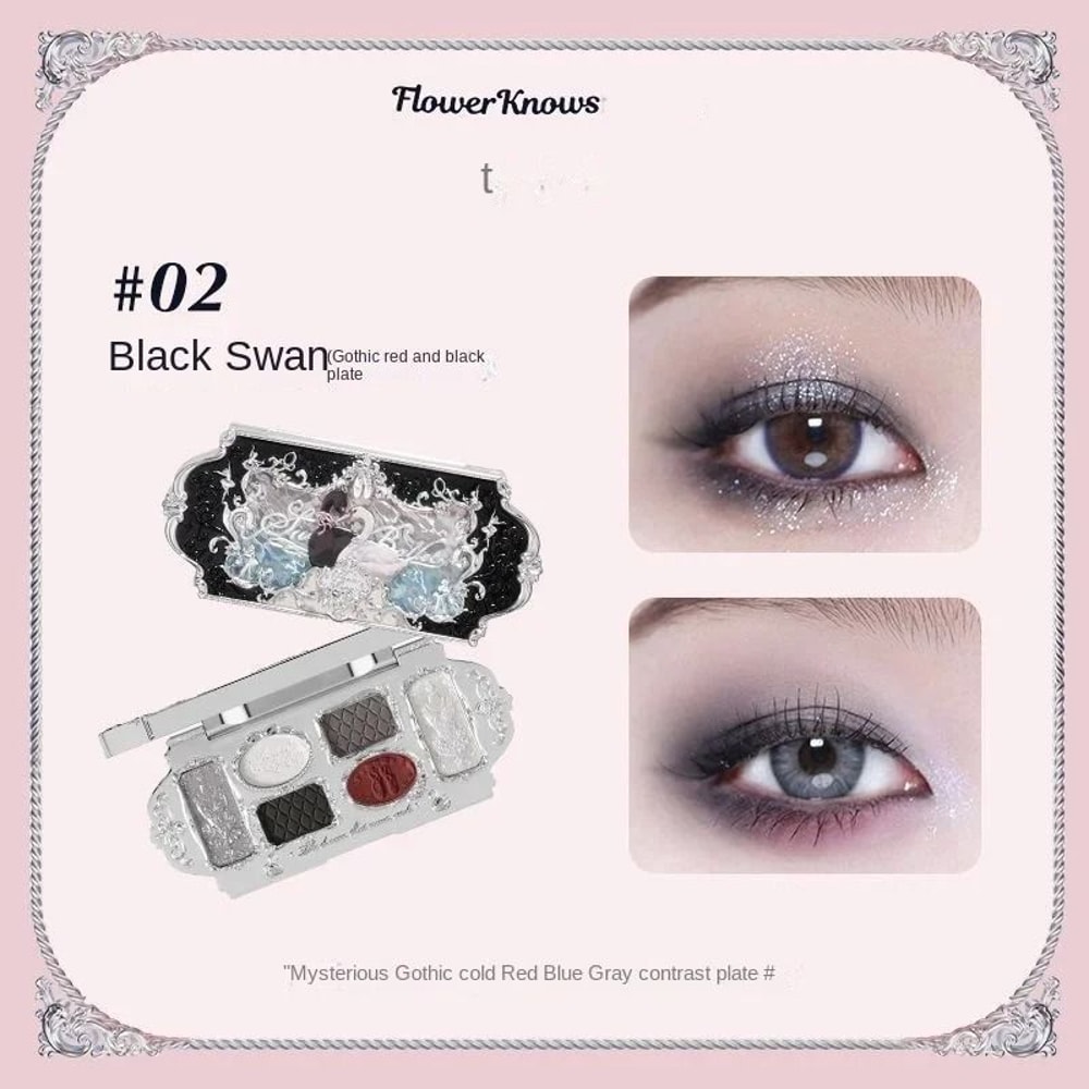 Flower Knows Black Swan Ballet 6Color Eyeshadow Palette Fine Shimmer Pearl 15