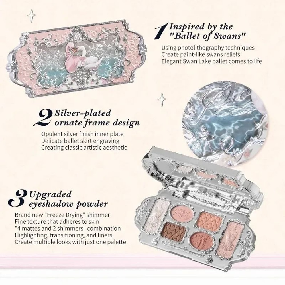 Flower Knows Black Swan Ballet 6Color Eyeshadow Palette Fine Shimmer Pearl 4