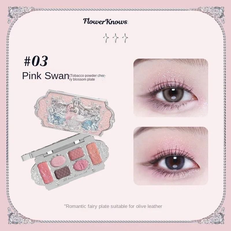 Flower Knows Black Swan Ballet 6Color Eyeshadow Palette Fine Shimmer Pearl 6