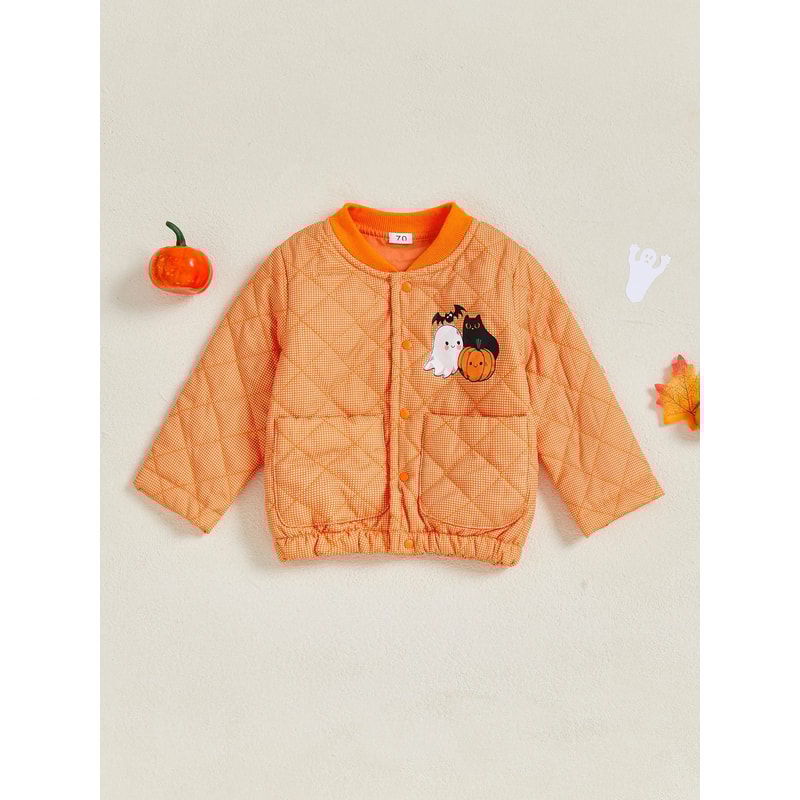 Infant Halloween Quilted Jacket Pumpkin Ghost Print Toddler Outerwear 1