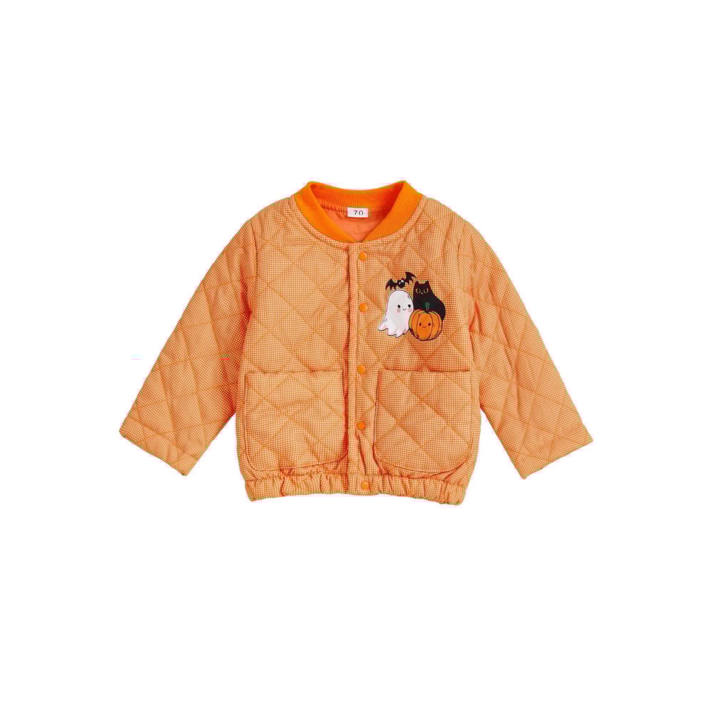 Infant Halloween Quilted Jacket Pumpkin Ghost Print Toddler Outerwear 4