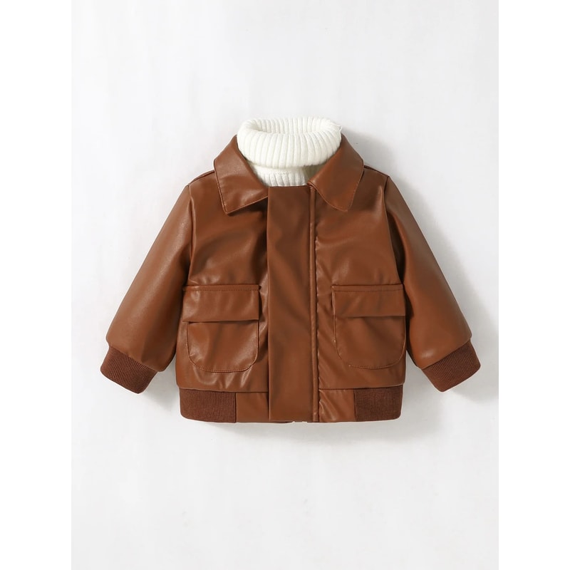2024 Premium Baby Boys PU Leather Jacket Fashion FallWinter Moto Outerwear 1