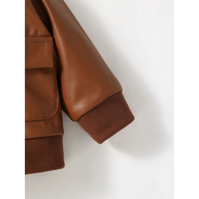 2024 Premium Baby Boys PU Leather Jacket Fashion FallWinter Moto Outerwear 5