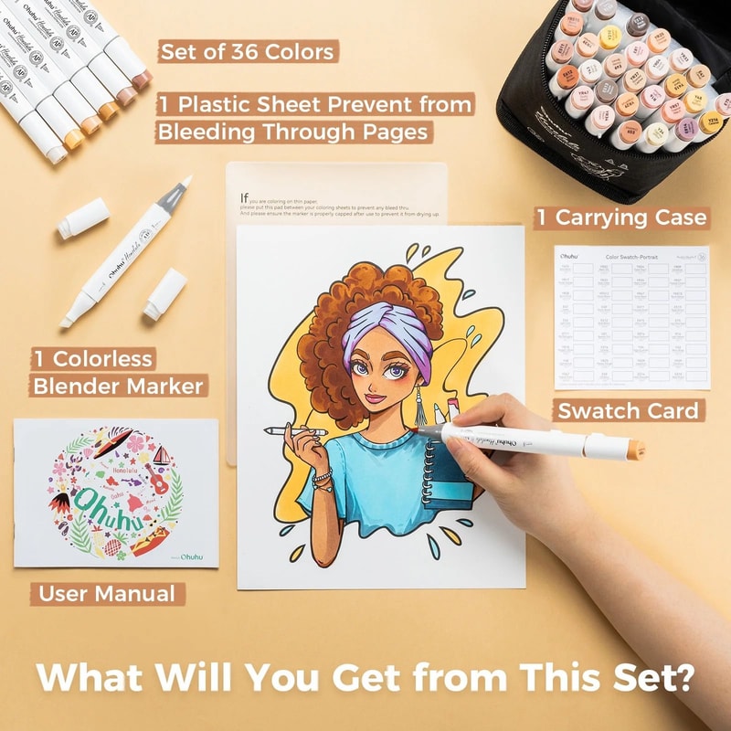 Ohuhu Honolulu 36 Skin Tone Marker Set Refillable Professional Portrait Markers 2