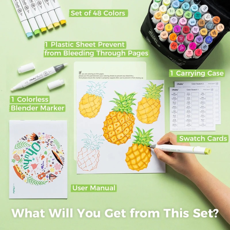 Ohuhu Honolulu 48Color Essential Marker Set Refillable Alcohol Art Markers 3