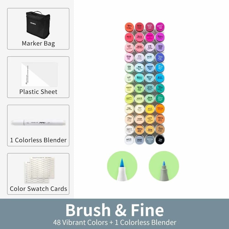 Ohuhu Honolulu 48Color Essential Marker Set Refillable Alcohol Art Markers 7