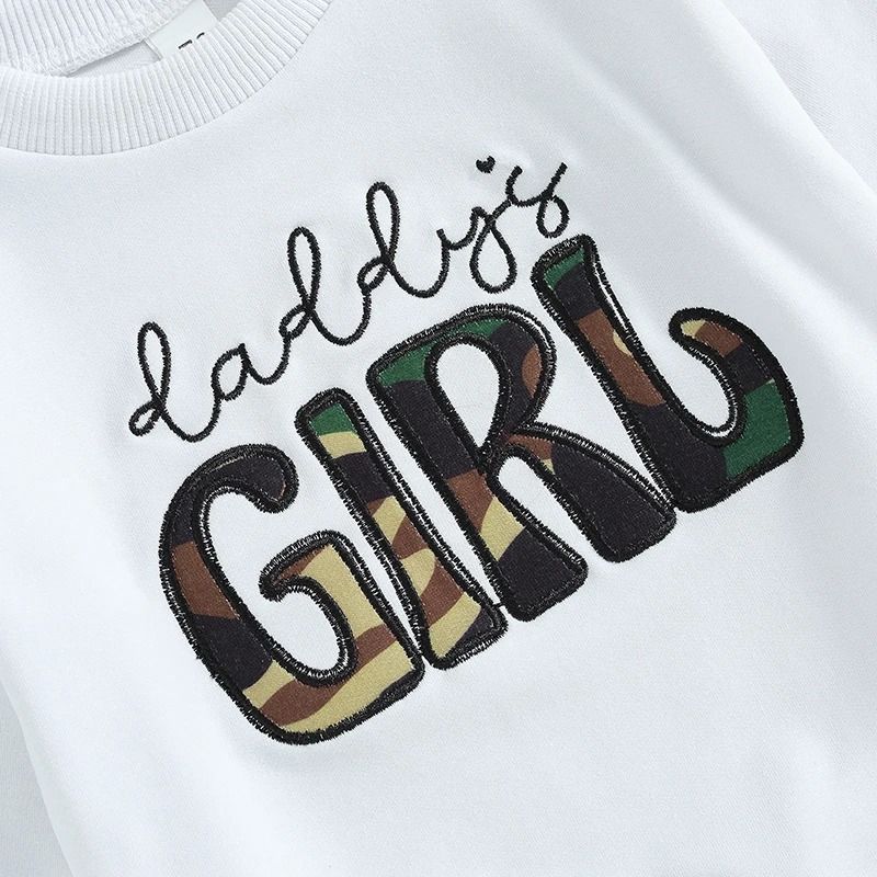 Adorable Baby Girl 2Piece Spring Ensemble Floral Embroidered Top Camo Pants 1