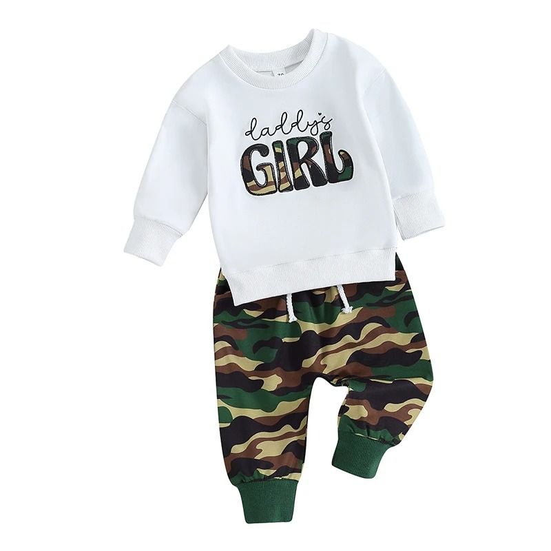 Adorable Baby Girl 2Piece Spring Ensemble Floral Embroidered Top Camo Pants 5