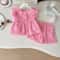 Korean Style Pink Cotton Summer Suit Sweet Hollow Flying Sleeve Top Shorts 1