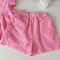Korean Style Pink Cotton Summer Suit Sweet Hollow Flying Sleeve Top Shorts 5