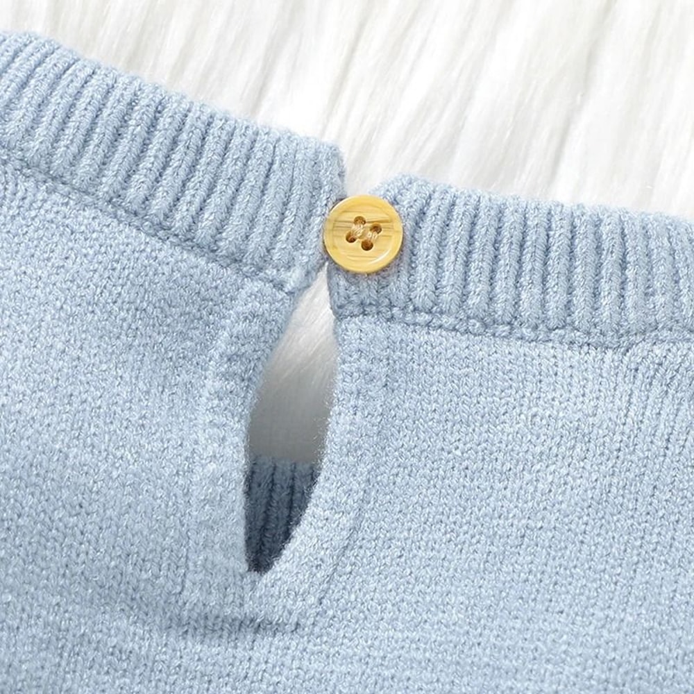 2Piece Newborn Knitted Romper Hat Set Blue Winter Outwear Playsuit 2