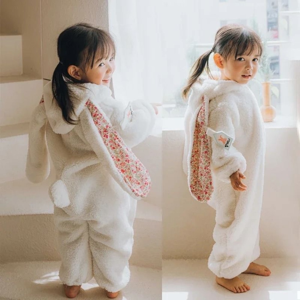 Winter Rabbit Hooded Baby Romper Plush Zipper Newborn Jumpsuit 0