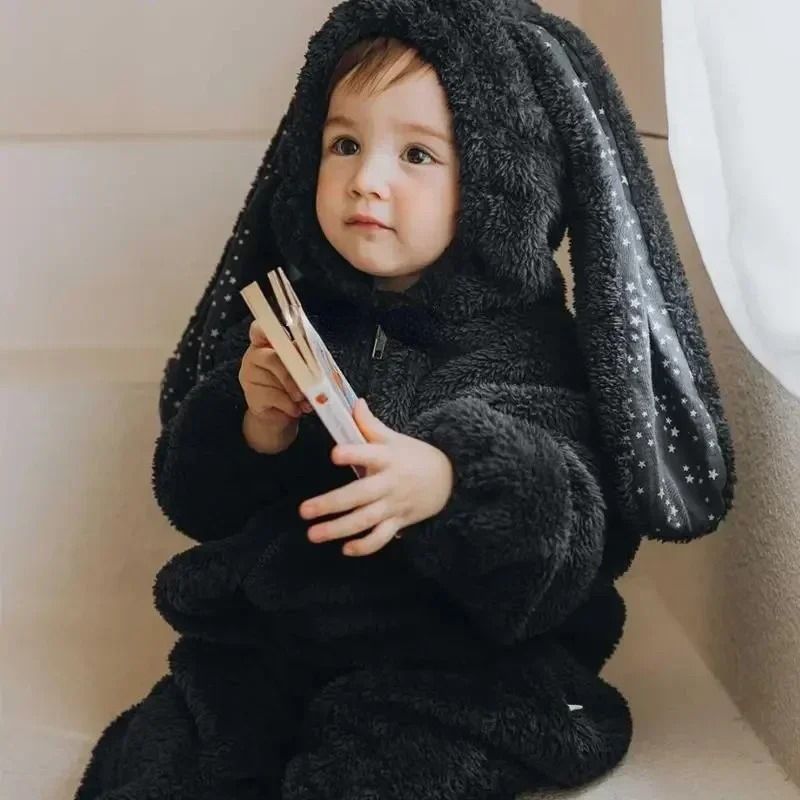 Winter Rabbit Hooded Baby Romper Plush Zipper Newborn Jumpsuit 7