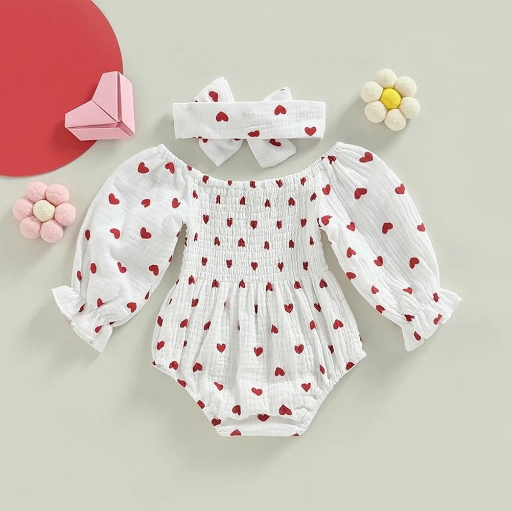 2Piece Newborn Girl Floral Romper Headband Set Ruffled Long Sleeve Bodysuit 2
