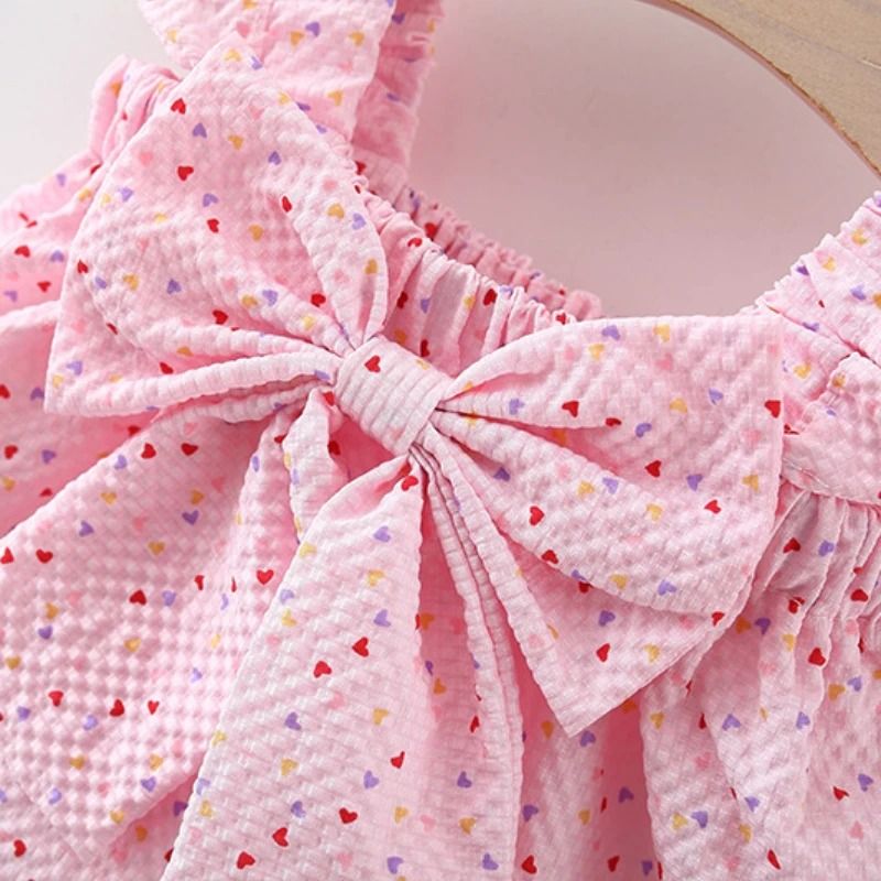 Girls Colorful Dot Summer Set Flying Sleeve Top Bow Shorts 03 Years 4