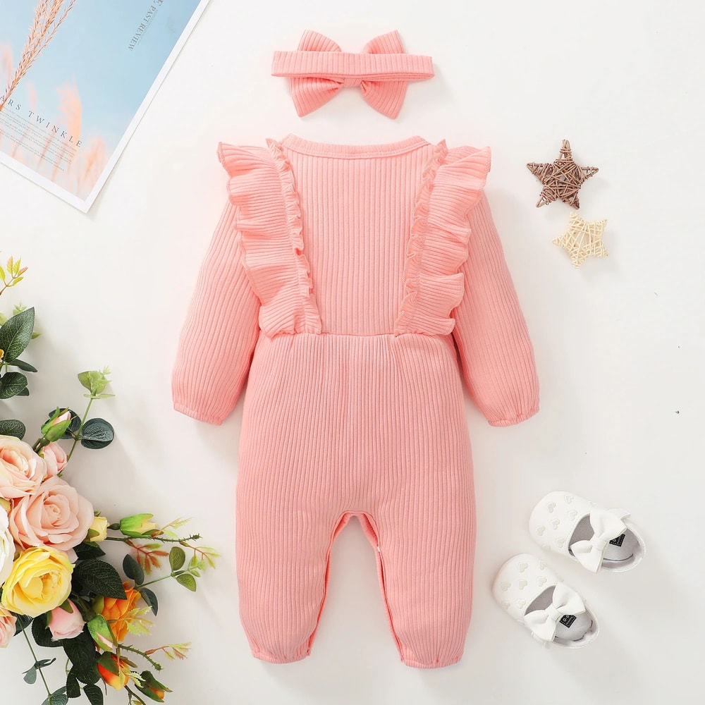 2Piece Newborn Girl Ruffle Romper Headband Long Sleeve AutumnWinter Bodysuit 5