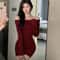 Black OffShoulder Elegant Mini Dress Slim Sexy Long Sleeve Bodycon 1