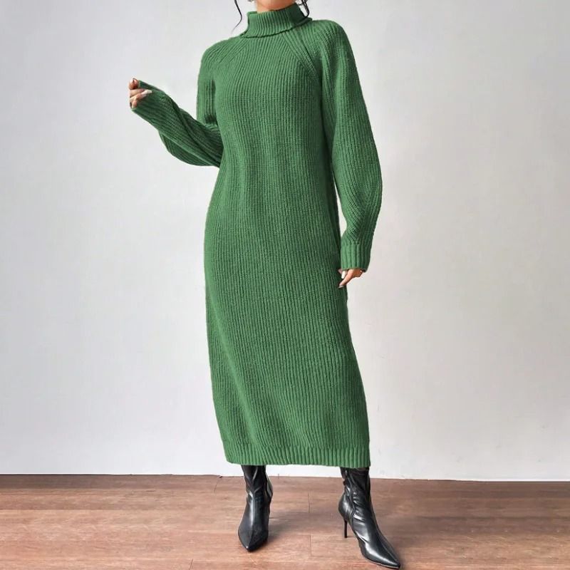 Slouchy Knit Turtleneck Long Sweater Dress Autumn Winter Loose Ankle Length Party Dress 3
