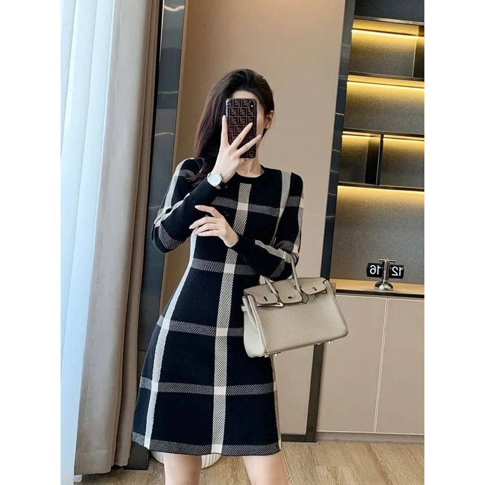 Slim Fit Knitted Sweater Dress Elegant Autumn Winter Bottoming Skirt For Women 3