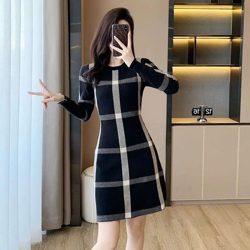 Slim Fit Knitted Sweater Dress Elegant Autumn Winter Bottoming Skirt For Women 4