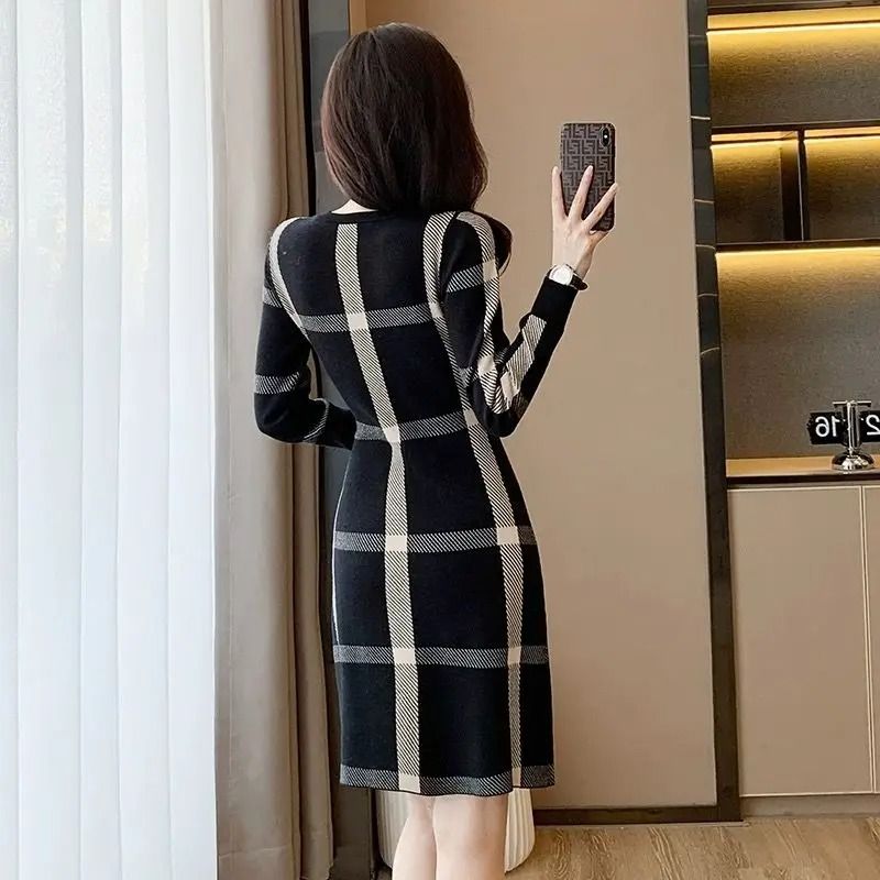 Slim Fit Knitted Sweater Dress Elegant Autumn Winter Bottoming Skirt For Women 5