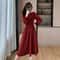 Casual ONeck Lantern Sleeve Fake Two Piece Knitted Dress Autumn Winter Ladies Long Sweater Dress 2