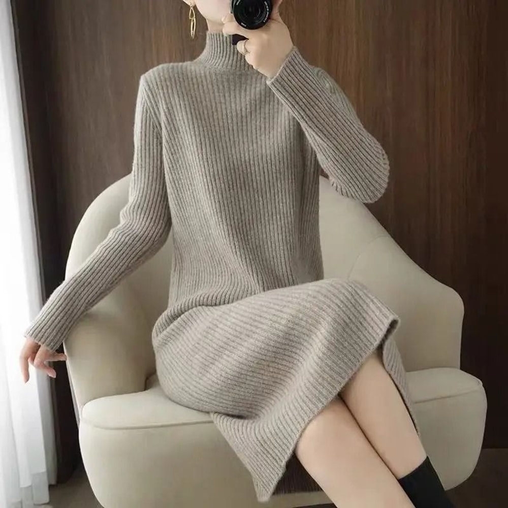 Casual Aesthetic Maxi Sweater Dress Loose Vintage Knitted Bodycon Winter Korean Fashion 9