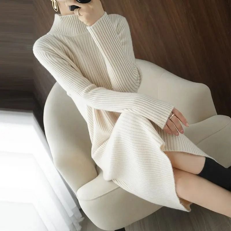 Casual Aesthetic Maxi Sweater Dress Loose Vintage Knitted Bodycon Winter Korean Fashion 1