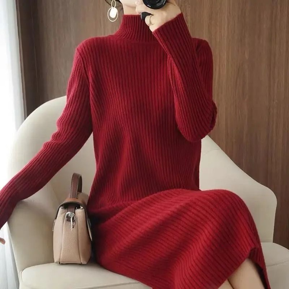 Casual Aesthetic Maxi Sweater Dress Loose Vintage Knitted Bodycon Winter Korean Fashion 4