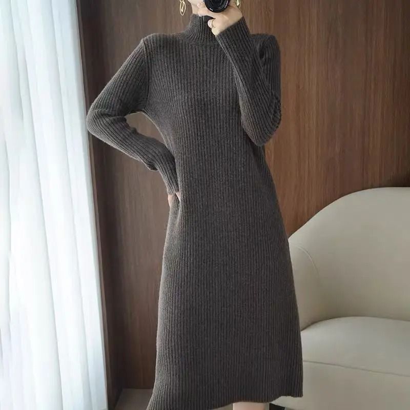 Casual Aesthetic Maxi Sweater Dress Loose Vintage Knitted Bodycon Winter Korean Fashion 8