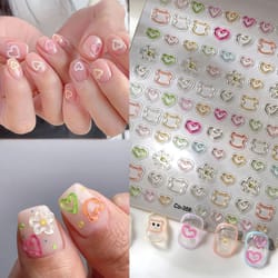 3d embossed nail art stickers cute hollow bear heart flower self adhesive diy manicure decals