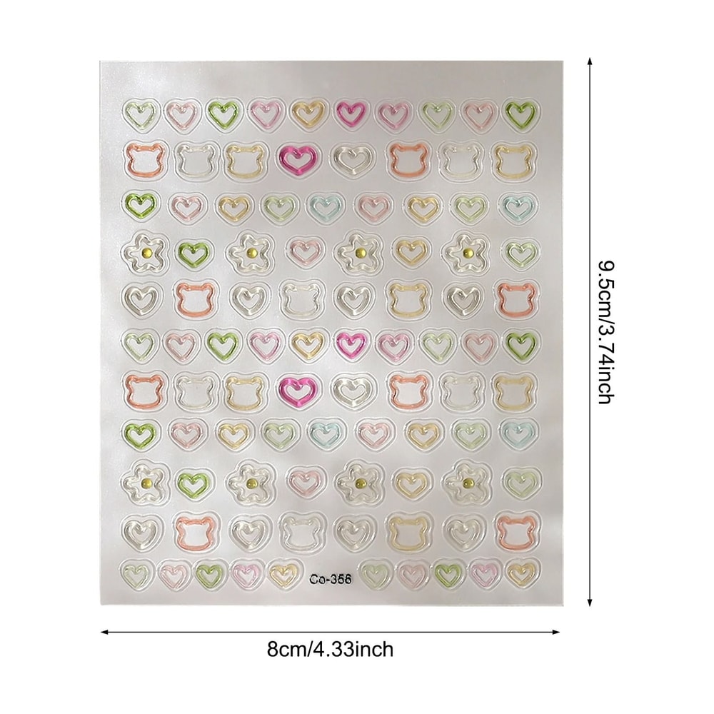3D Embossed Nail Art Stickers Cute Hollow Bear Heart Flower Self Adhesive DIY Manicure Decals 5