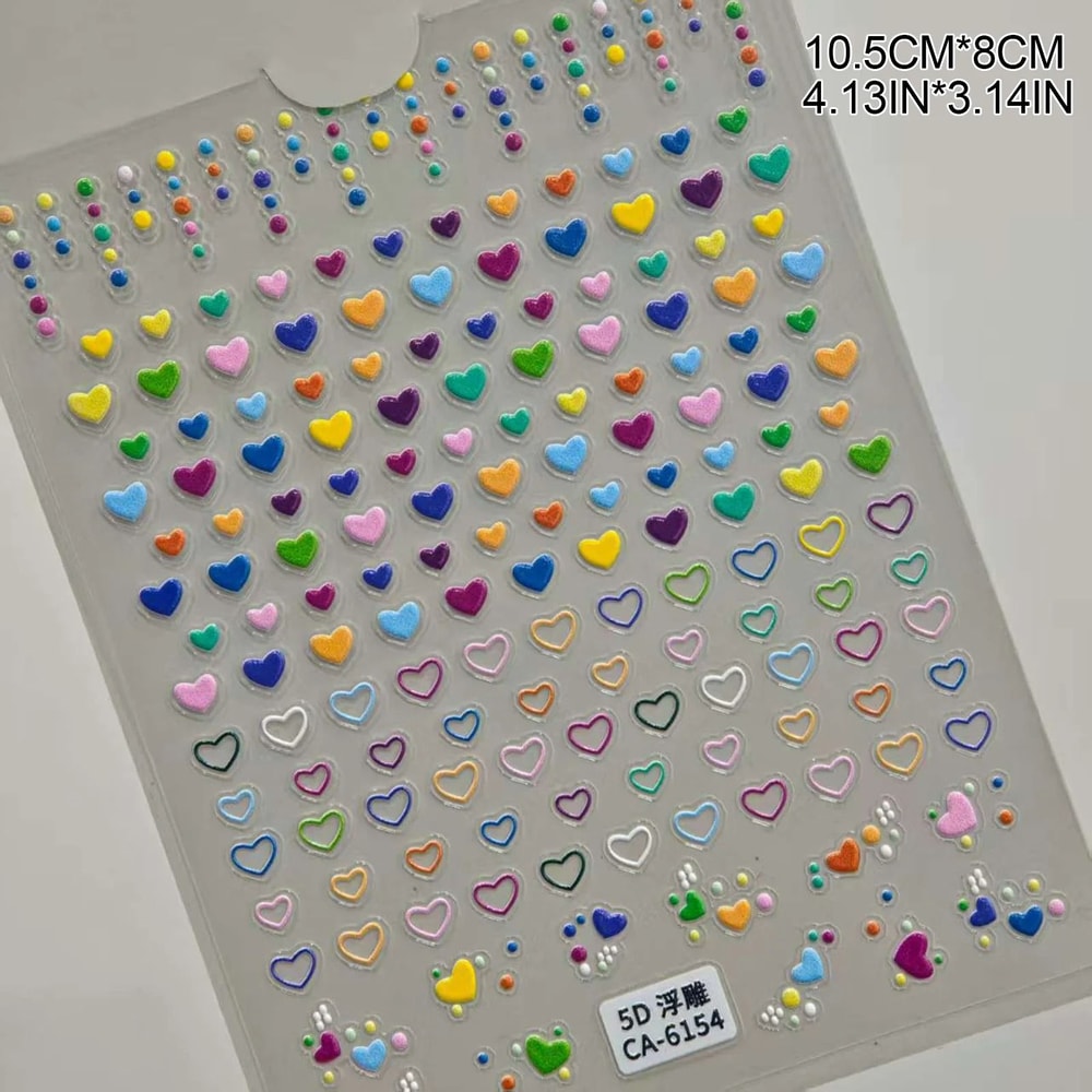 3D Embossed Nail Art Stickers Cute Hollow Bear Heart Flower Self Adhesive DIY Manicure Decals 6