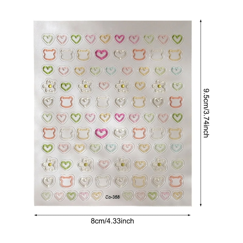 3D Embossed Nail Art Stickers Cute Hollow Bear Heart Flower Self Adhesive DIY Manicure Decals 7