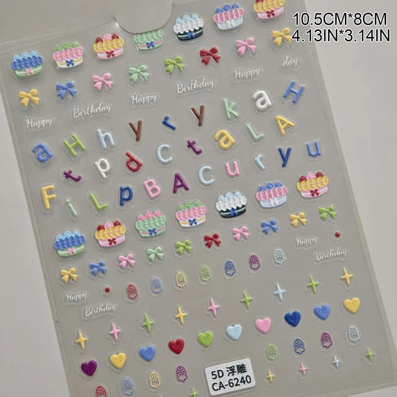 3D Embossed Nail Art Stickers Cute Hollow Bear Heart Flower Self Adhesive DIY Manicure Decals 8