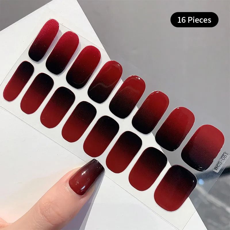 Semi Cured Nail Wrap Gradient Multi Color Solid Gel Full Cover Slider Self Adhesive Nail Decal 9