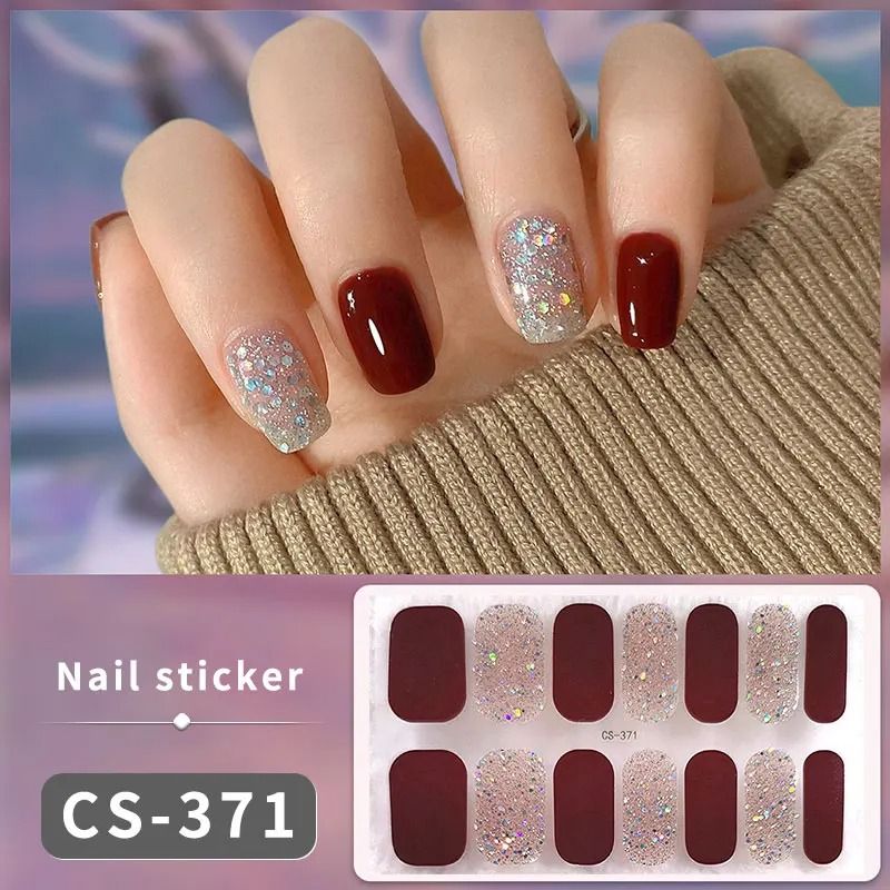 Semi Cured Nail Wrap Gradient Multi Color Solid Gel Full Cover Slider Self Adhesive Nail Decal 12