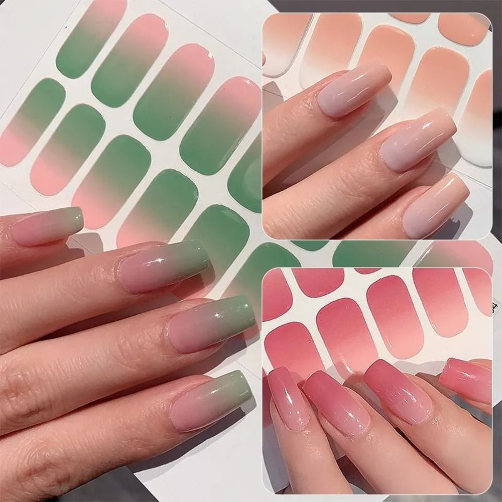 Semi Cured Nail Wrap Gradient Multi Color Solid Gel Full Cover Slider Self Adhesive Nail Decal 2