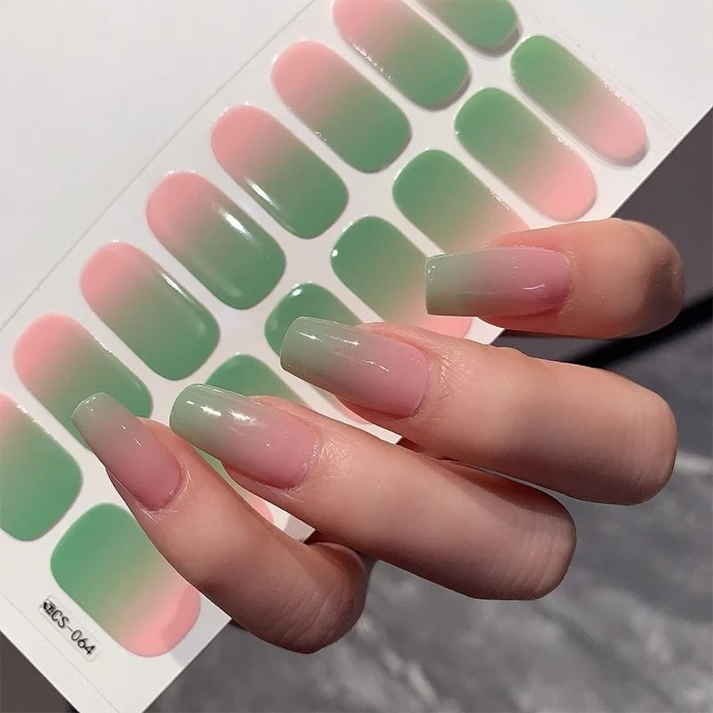 Semi Cured Nail Wrap Gradient Multi Color Solid Gel Full Cover Slider Self Adhesive Nail Decal 4