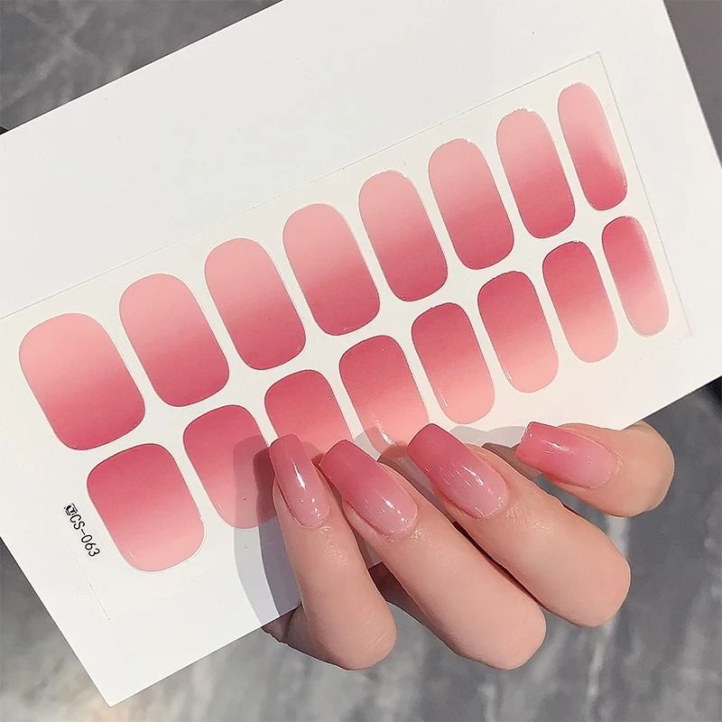 Semi Cured Nail Wrap Gradient Multi Color Solid Gel Full Cover Slider Self Adhesive Nail Decal 7