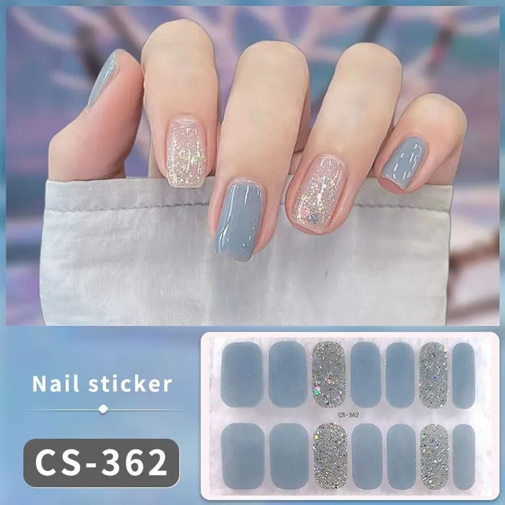 Semi Cured Nail Wrap Gradient Multi Color Solid Gel Full Cover Slider Self Adhesive Nail Decal 17