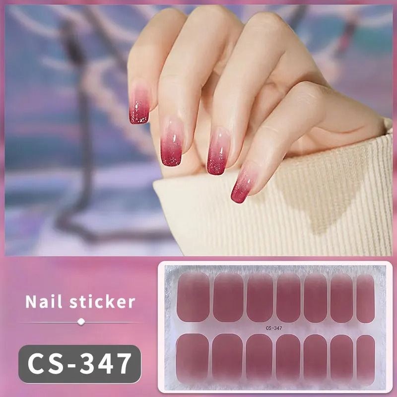 Semi Cured Nail Wrap Gradient Multi Color Solid Gel Full Cover Slider Self Adhesive Nail Decal 18