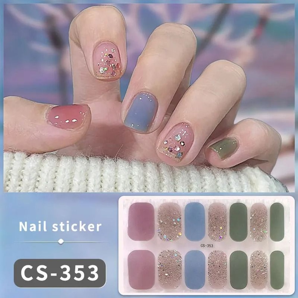 Semi Cured Nail Wrap Gradient Multi Color Solid Gel Full Cover Slider Self Adhesive Nail Decal 21