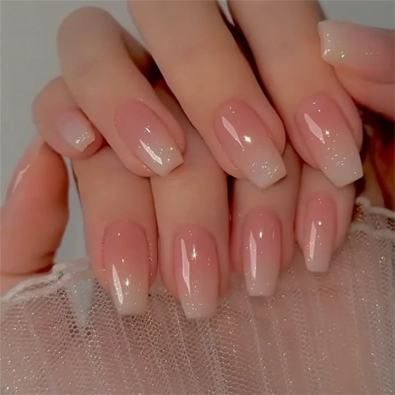 24Pcs Solid Color Wine Red Press On Nail Short Square Simple Full Cover Detachable False Nails 15