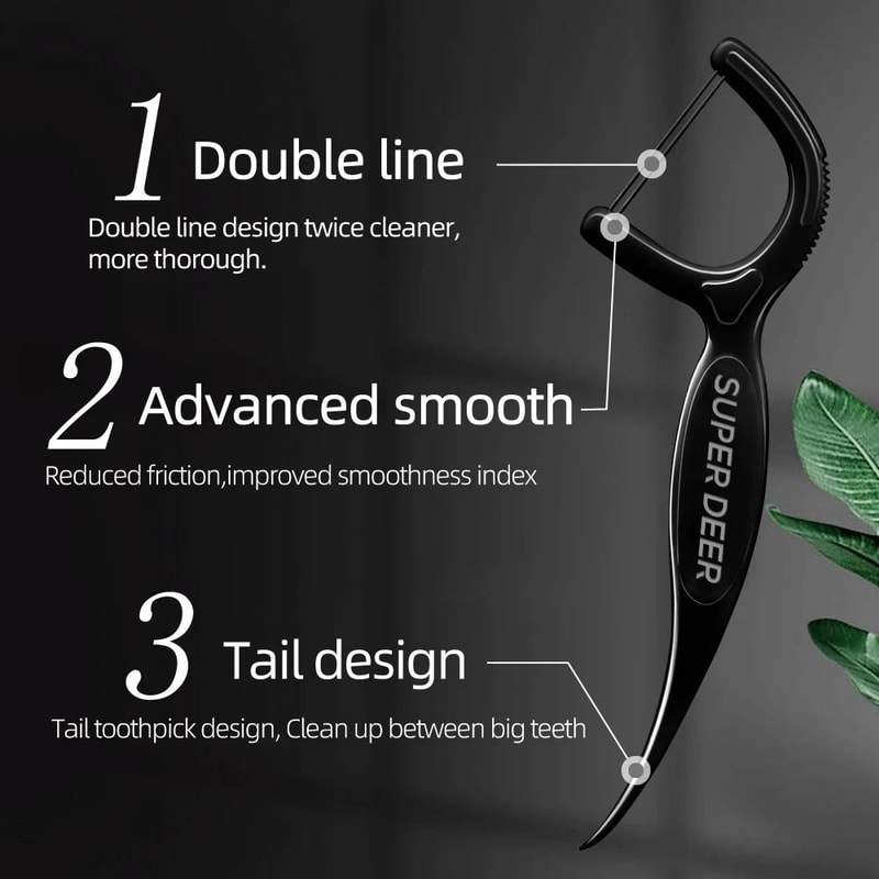 Super Deer 500Pcs Twin Line Bamboo Charcoal Dental Floss Picks High Performance Oral Care Tool 1