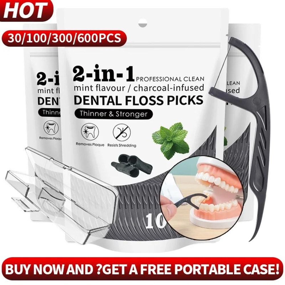 2in1 Bamboo Charcoal Mint Dental Floss Sticks High Performance Interdental Cleaning Tool 0